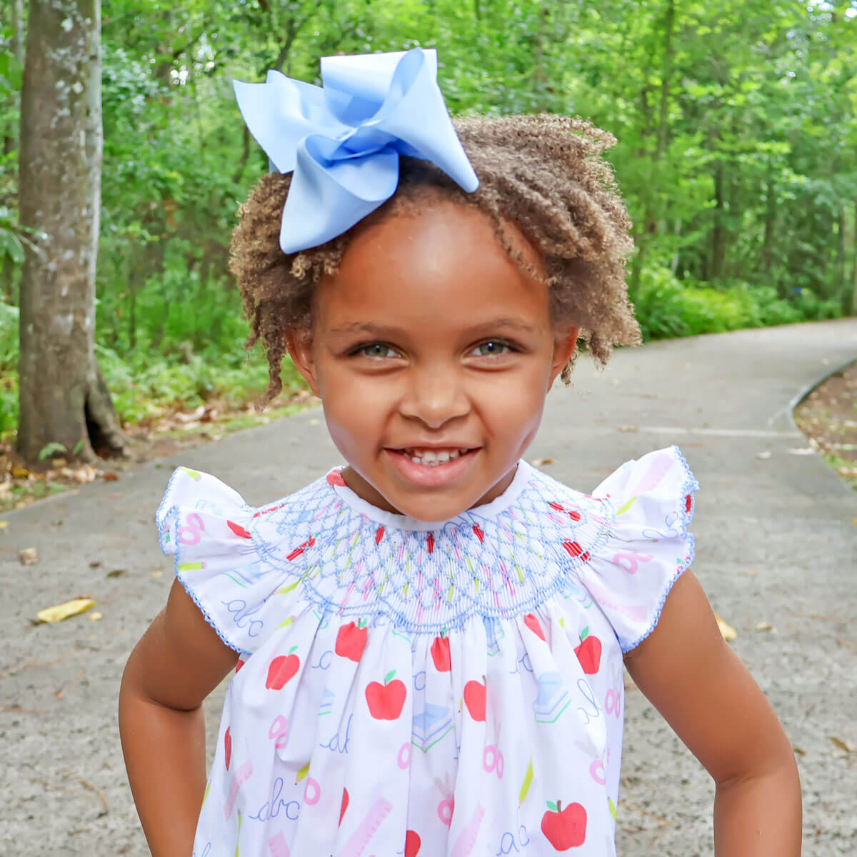 School Essentials Print Smocked Angel Sleeve Dress