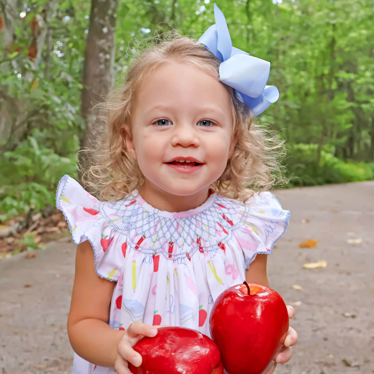 School Essentials Print Smocked Angel Sleeve Short Set