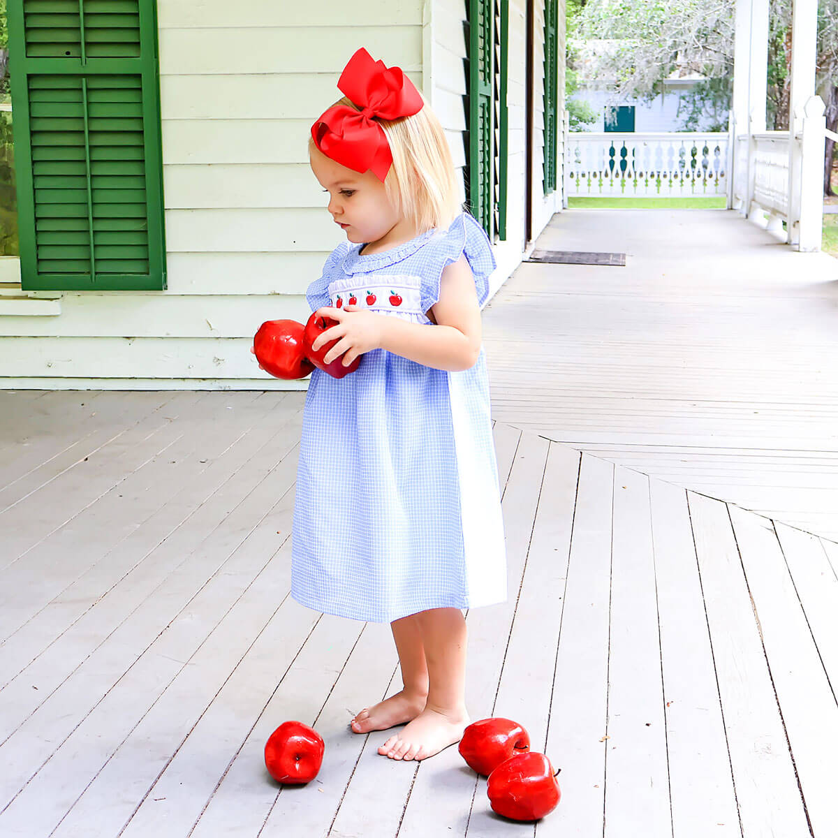 Apple Blue Windowpane Ruffle Collared Dress