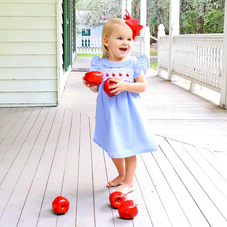 Apple Blue Windowpane Ruffle Collared Dress