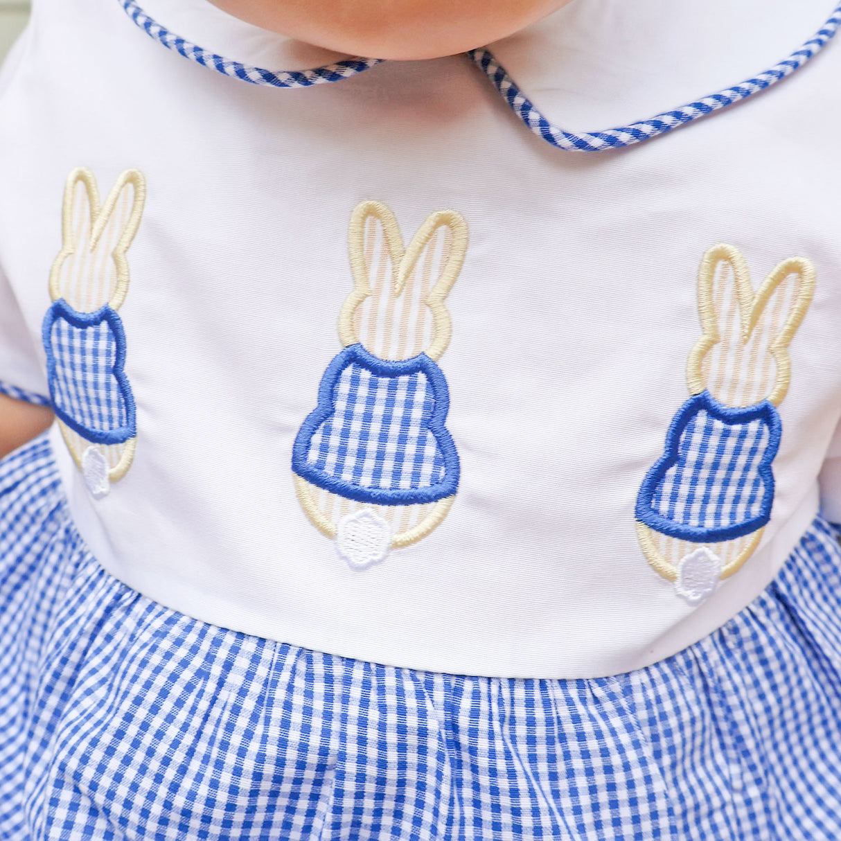 Storybook Bunny Trio Blue Gingham Collared Bubble