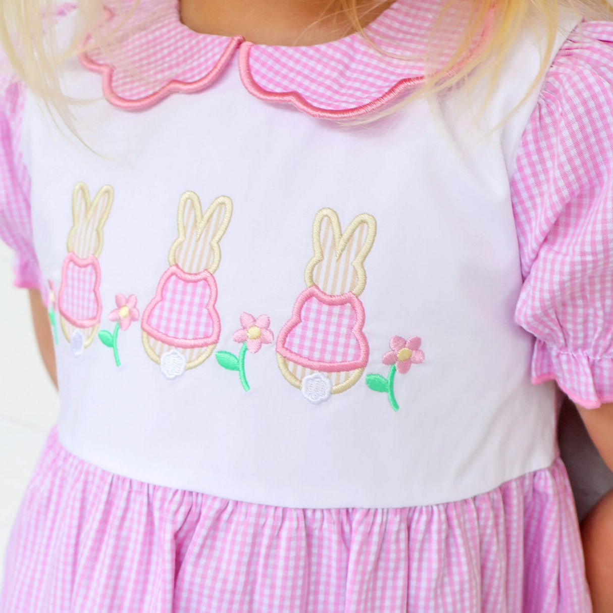 Storybook Bunny Trio Pink Gingham Dress