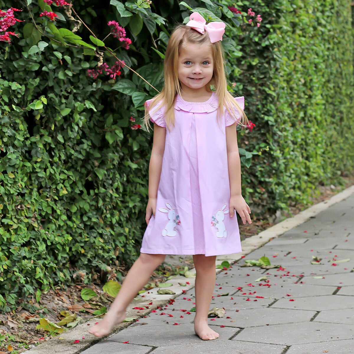 Easter Delight Pink Stripe Bunny Claire Dress