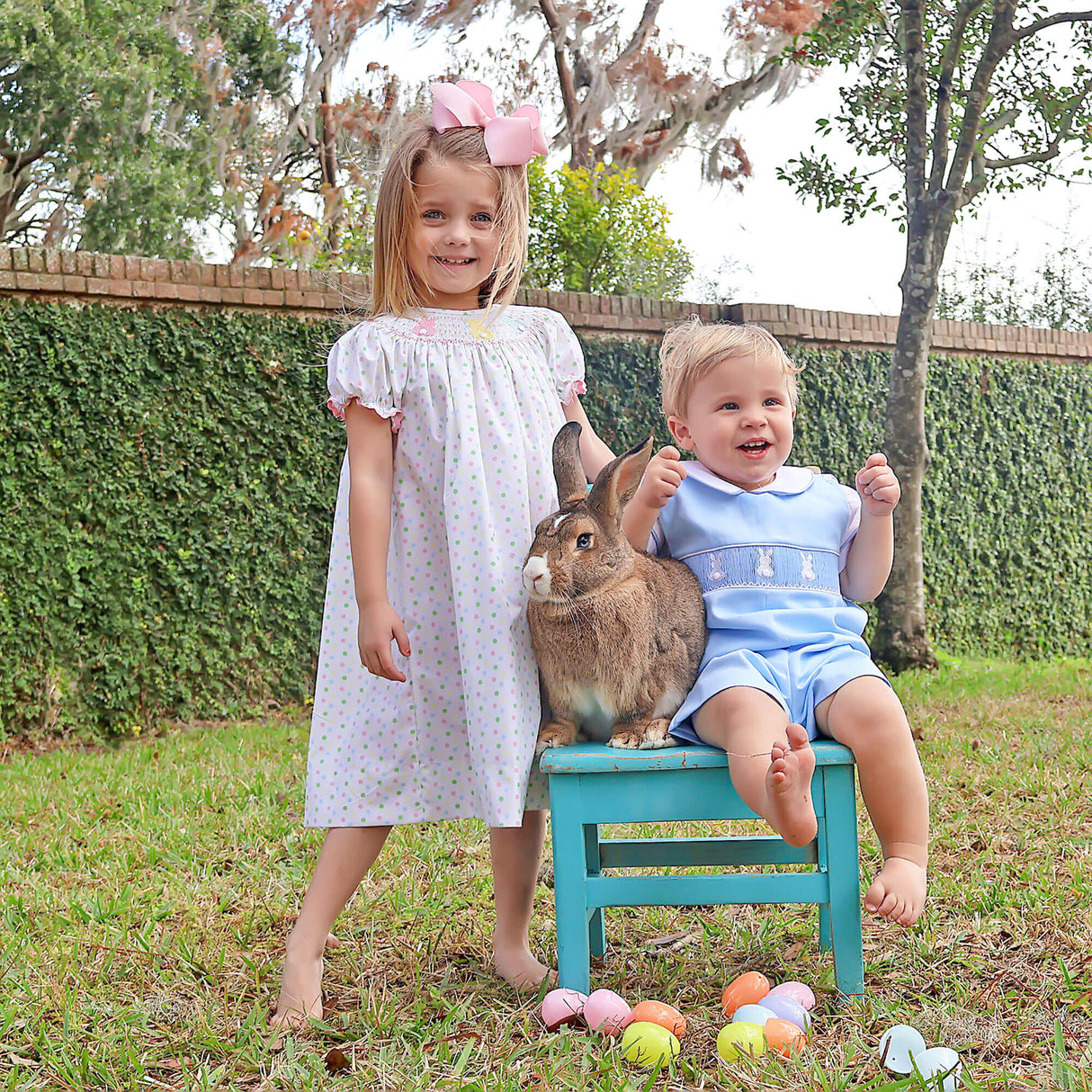Bunny Smocked Colorful Polka Dot Bishop Dress