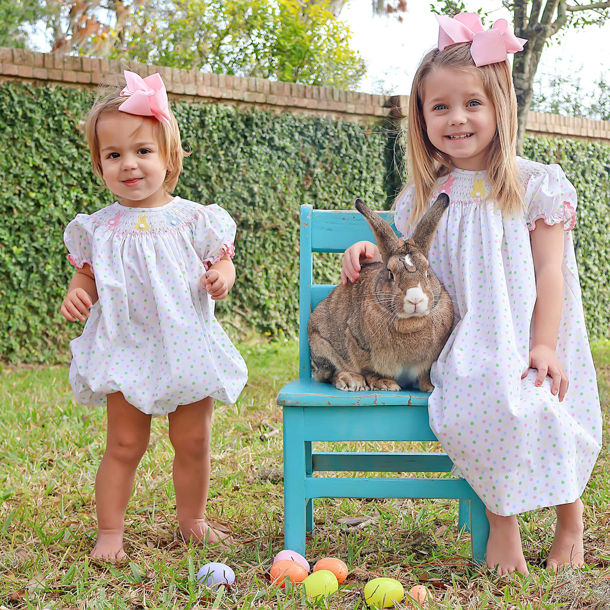 Bunny Smocked Colorful Polka Dot Bubble