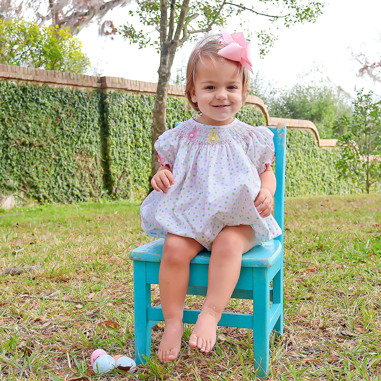Bunny Smocked Colorful Polka Dot Bubble