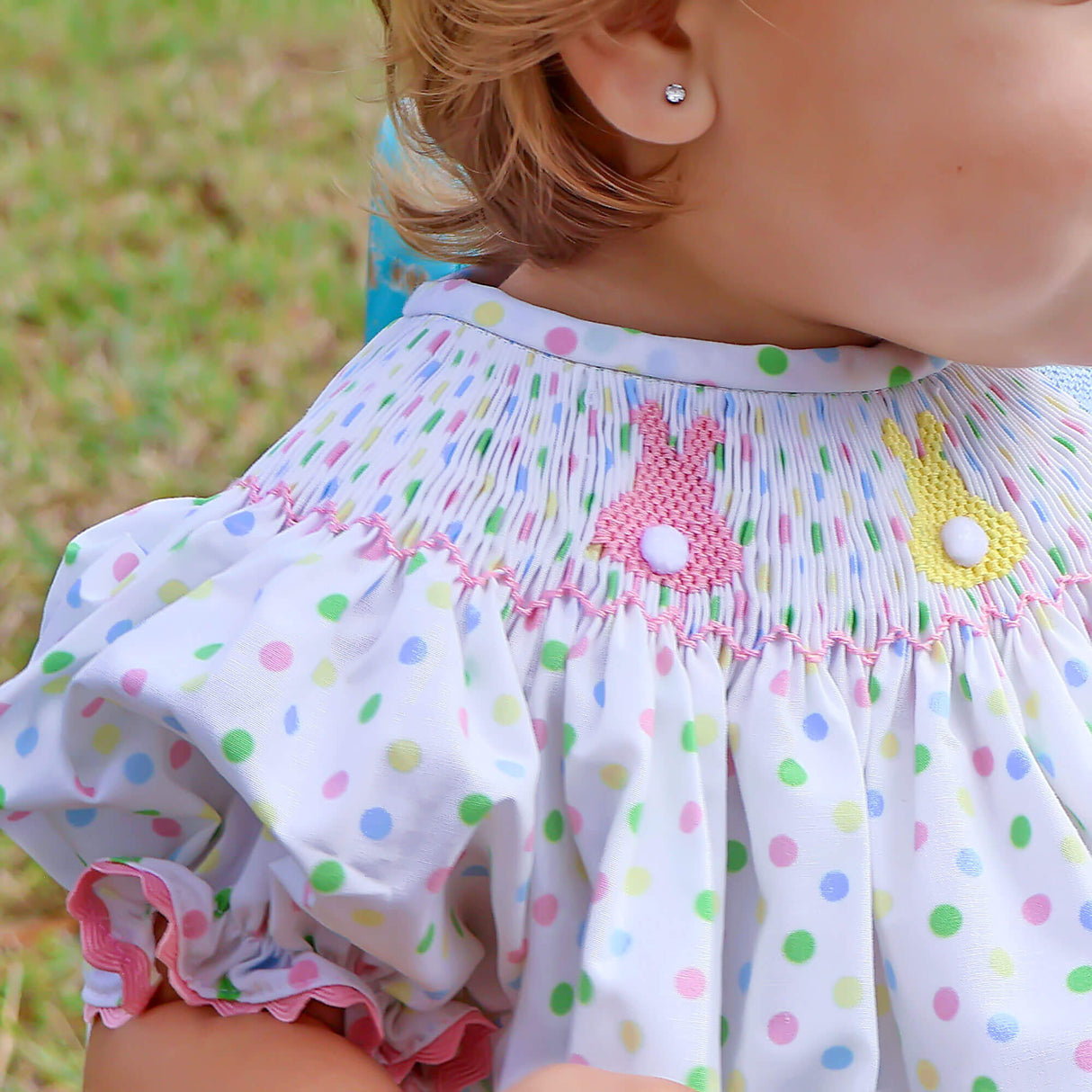 Bunny Smocked Colorful Polka Dot Bubble
