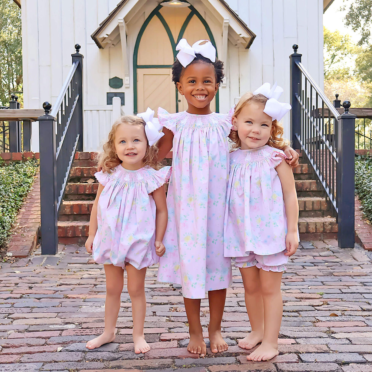 Cottontail Smocked Rose Floral Angel Sleeve Dress