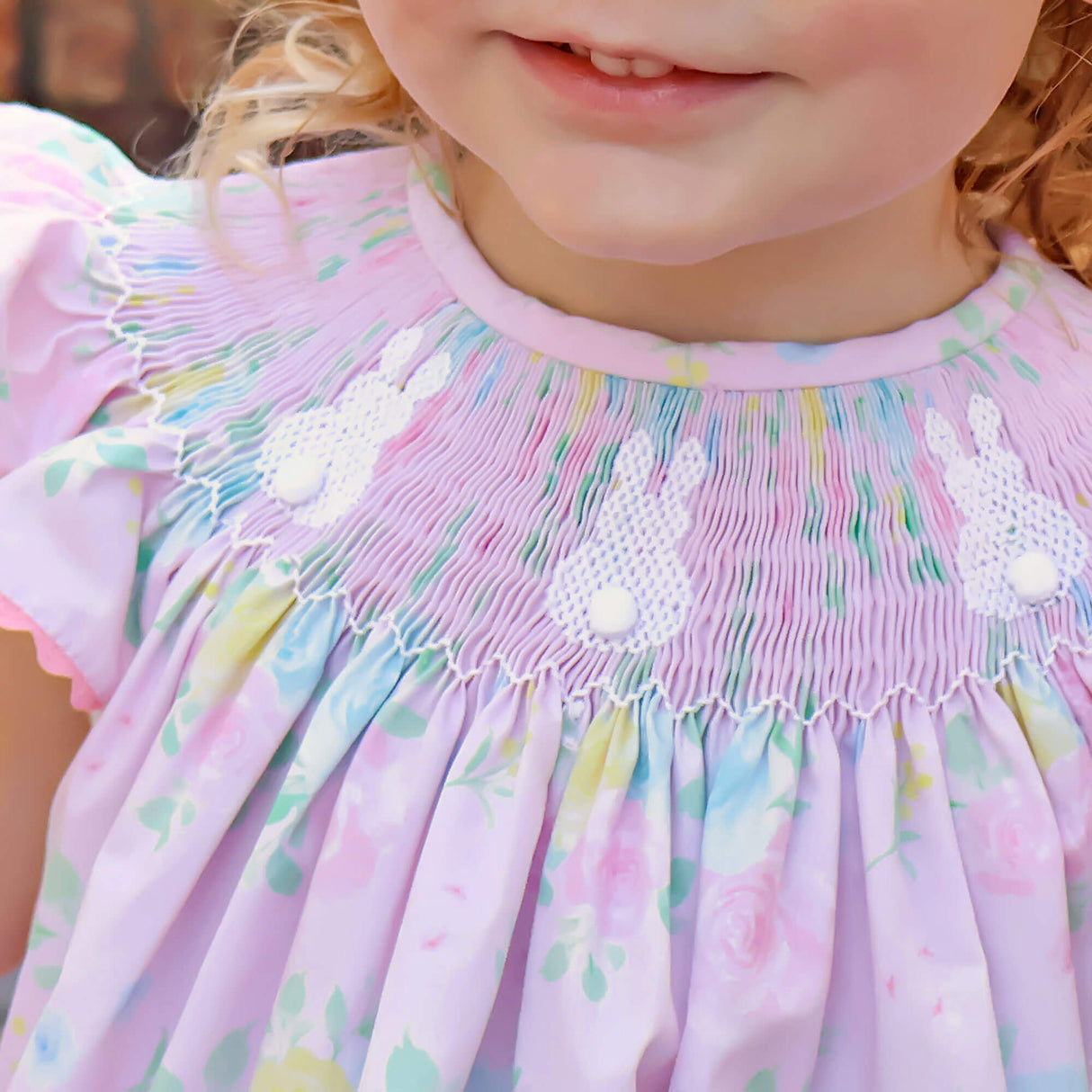 Cottontail Smocked Rose Floral Angel Sleeve Dress