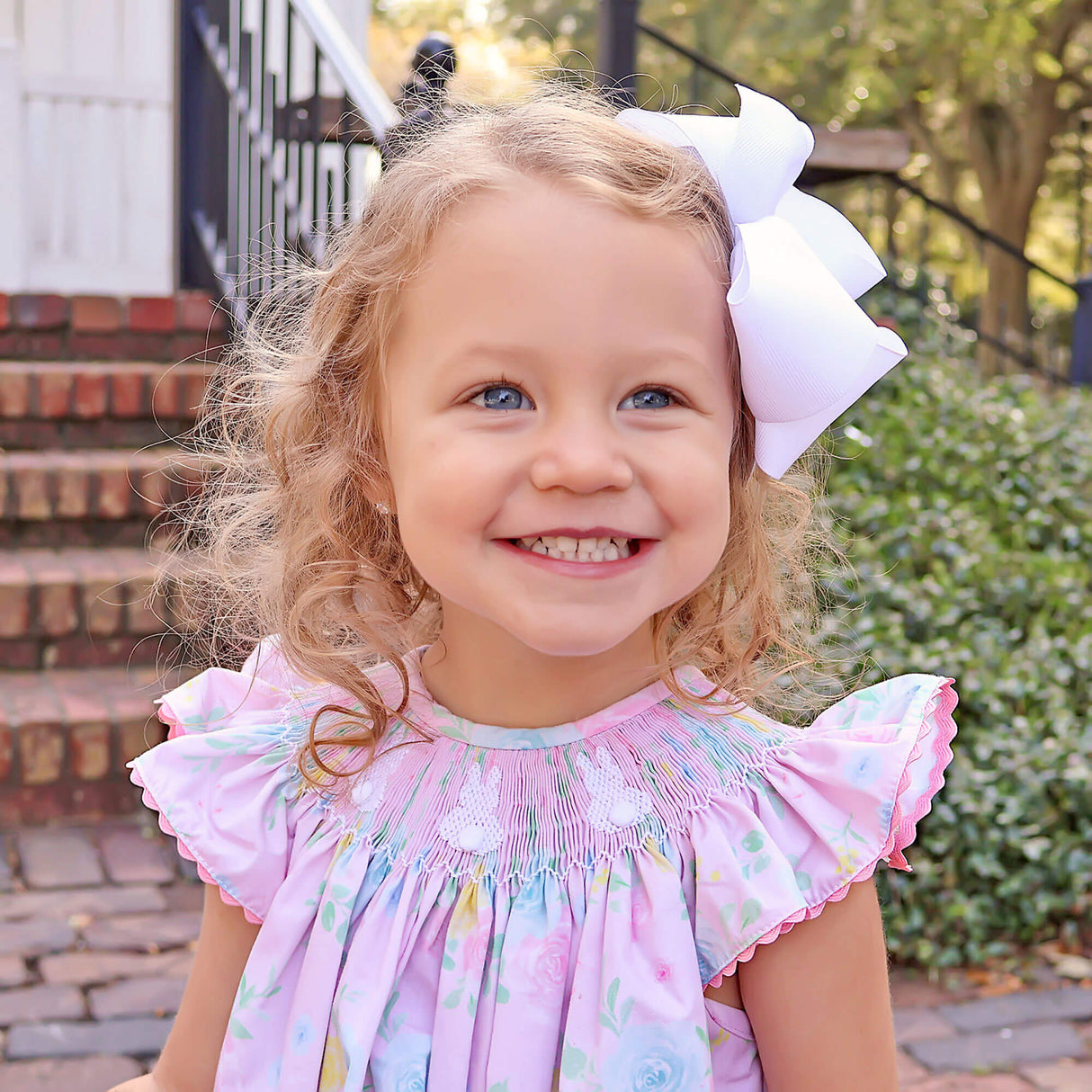 Cottontail Smocked Rose Floral Angel Sleeve Dress