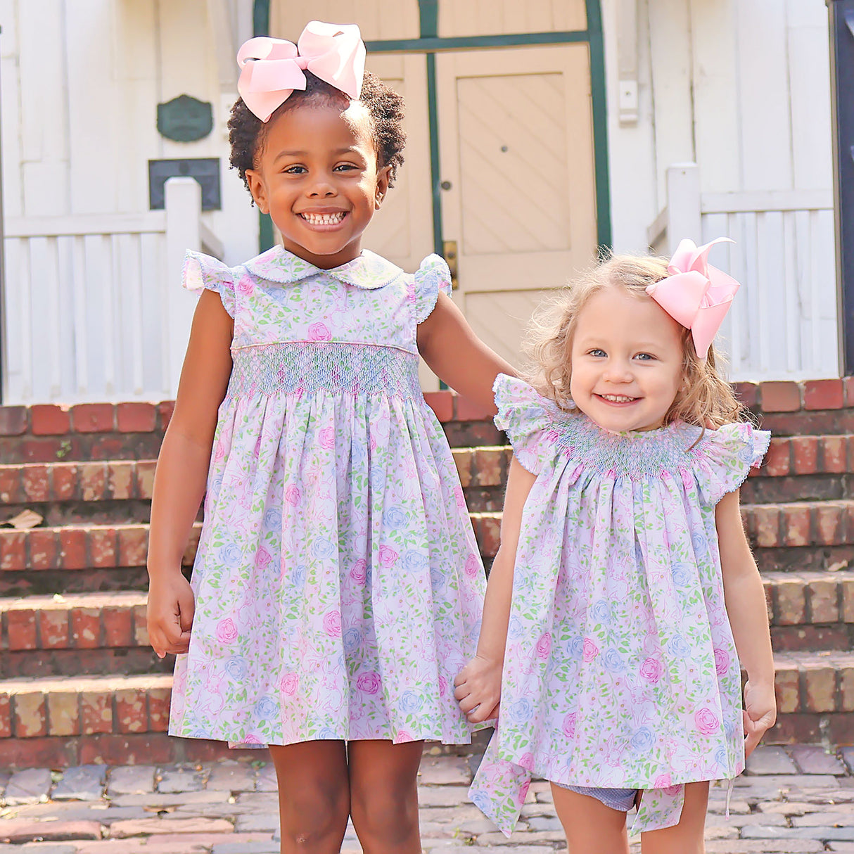 Botanical Floral Bunny Smocked Collared Dress