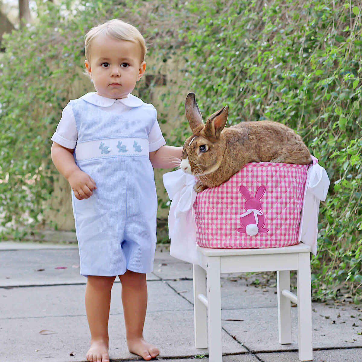 Enchanted Bunny Blue Gingham Smocked Jon Jon