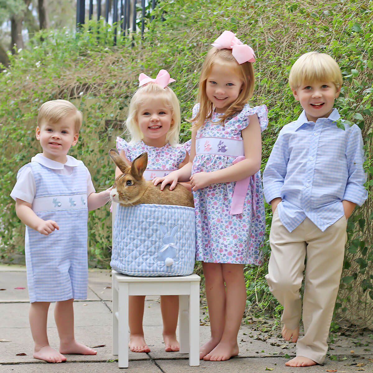Light Blue Check Bunny Smocked Jon Jon