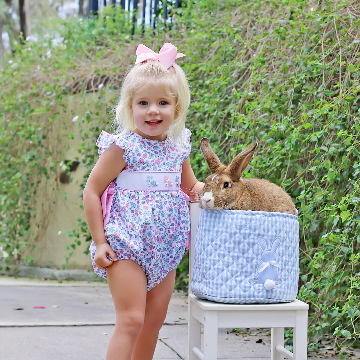 Springtime Floral Bunny Smocked Beverly Bubble
