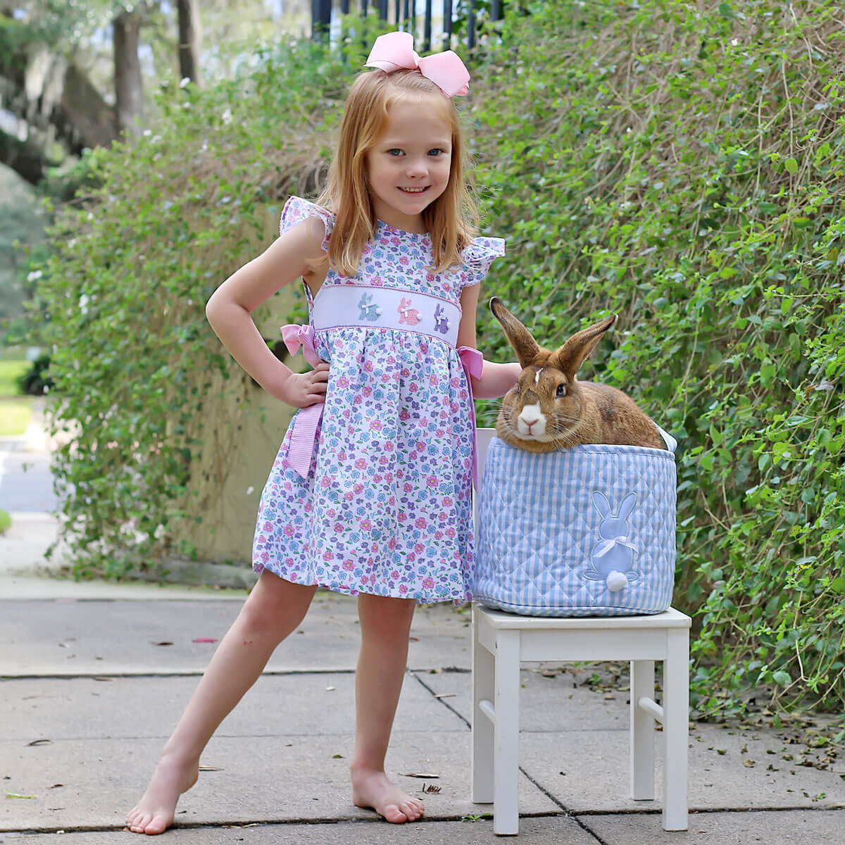 Springtime Floral Bunny Smocked Beverly Dress