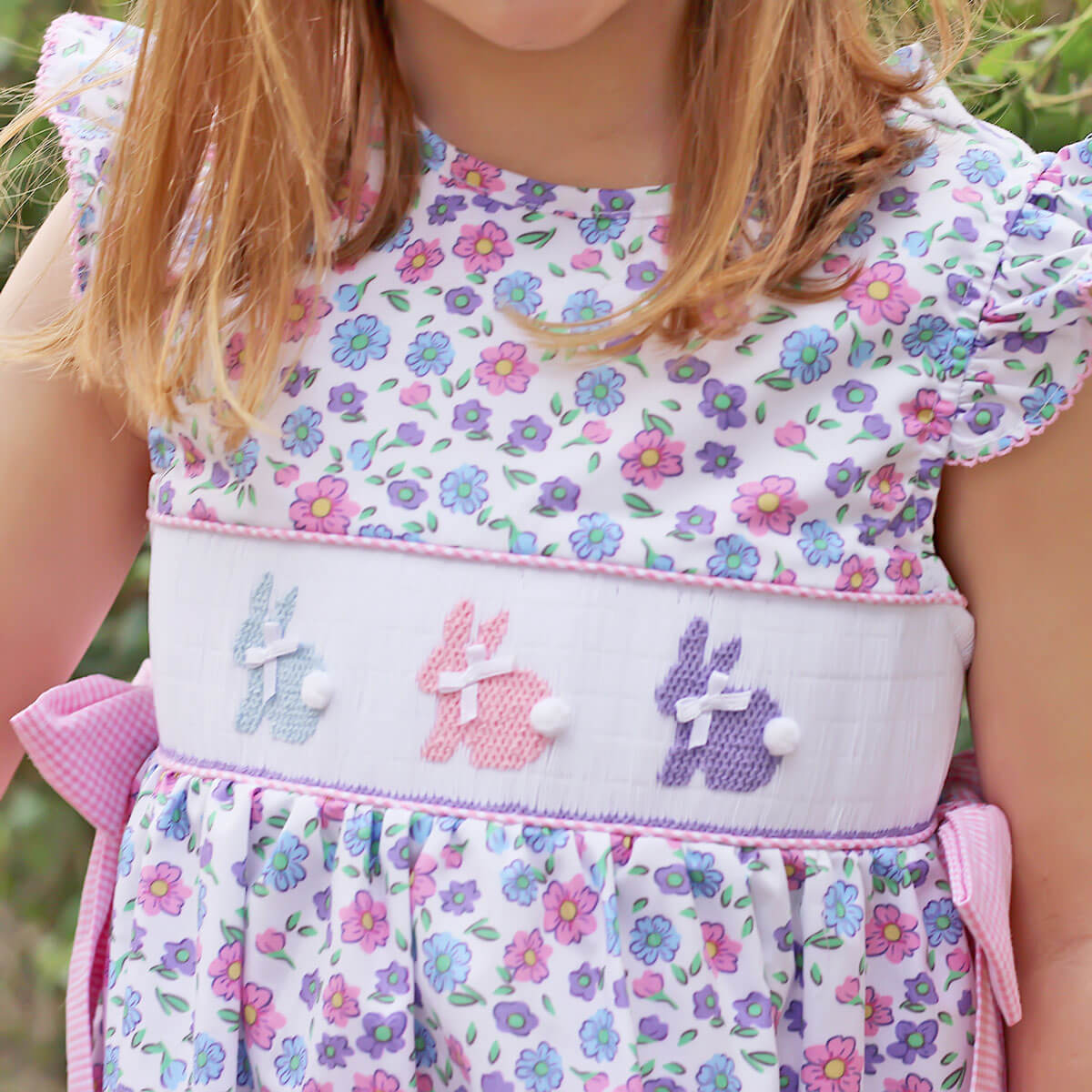 Springtime Floral Bunny Smocked Beverly Dress