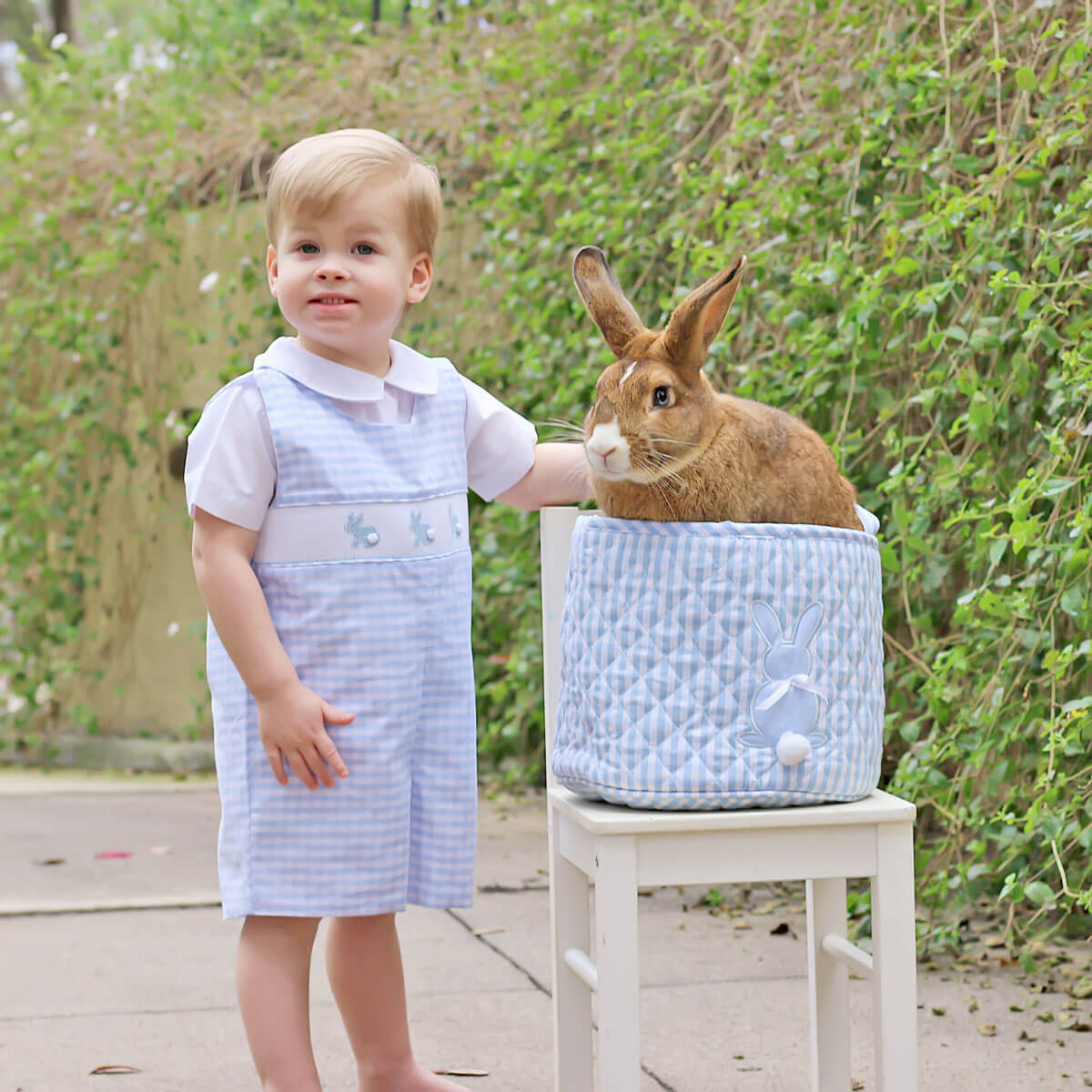 Anavini Velani Boys Blue Gingham Jon Jon - Smocked Easter Bunny main image 1