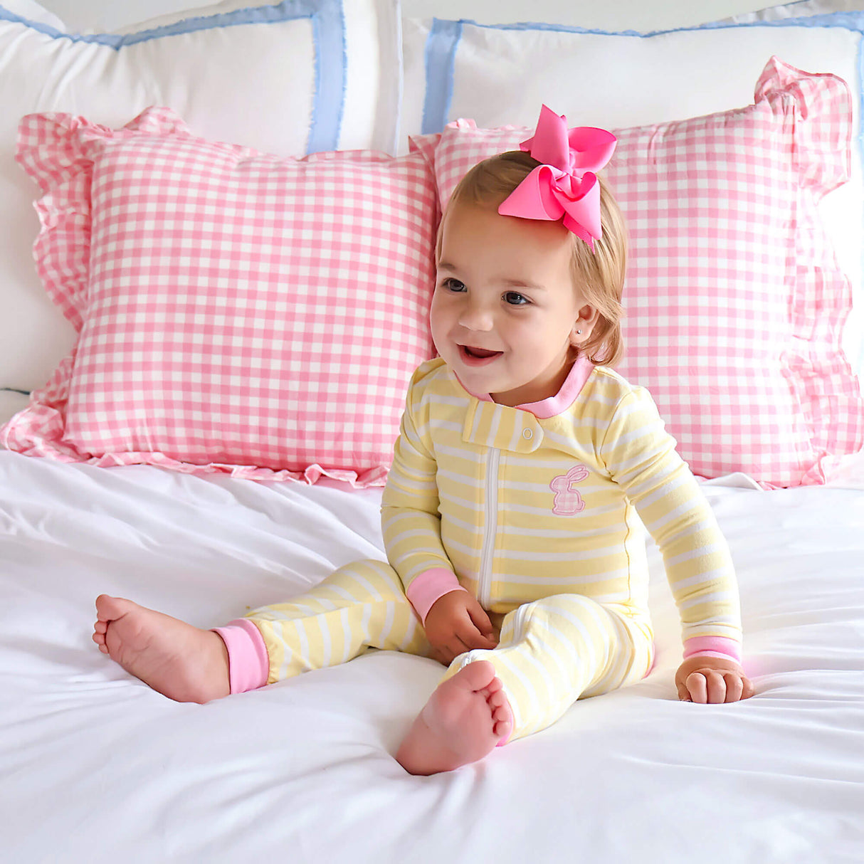 Yellow Stripe Bunny Zip Sleeper Pink