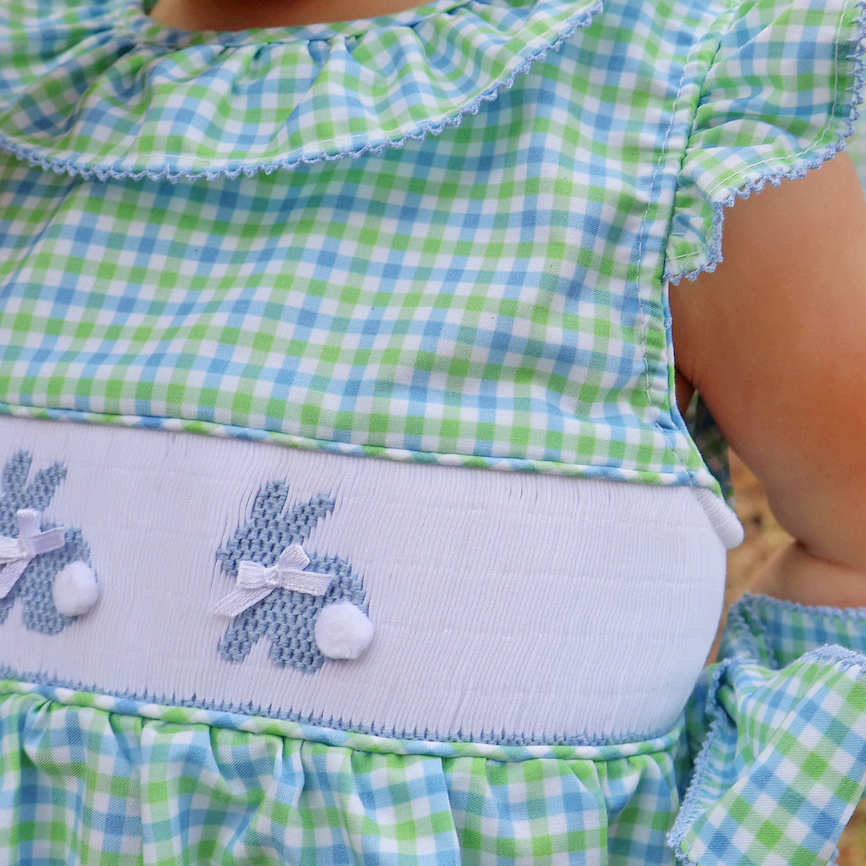 Easter Bunny Smocked Blue & Green Gingham Beverly Dress