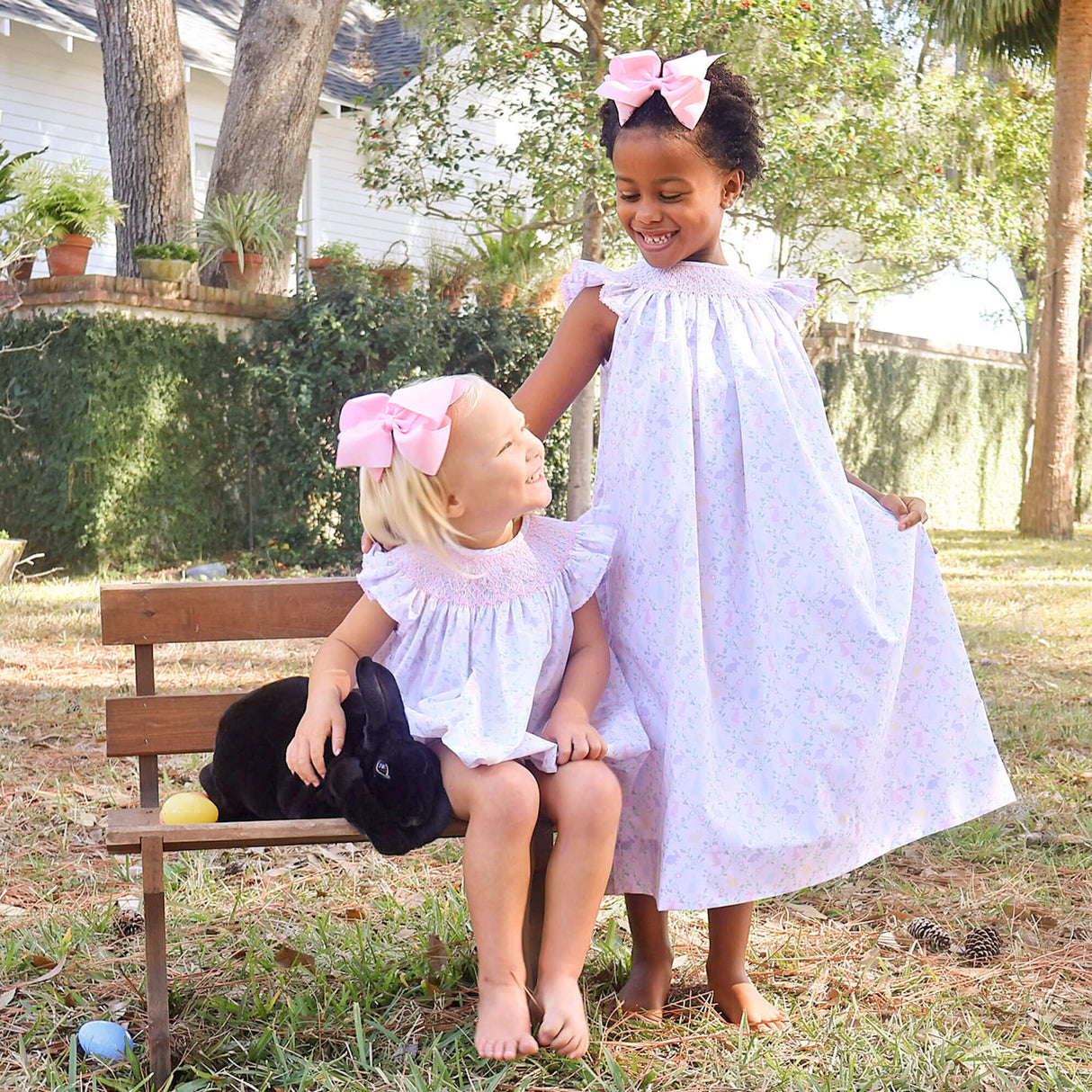 Easter Vine Smocked Pink Angel Sleeve Dress