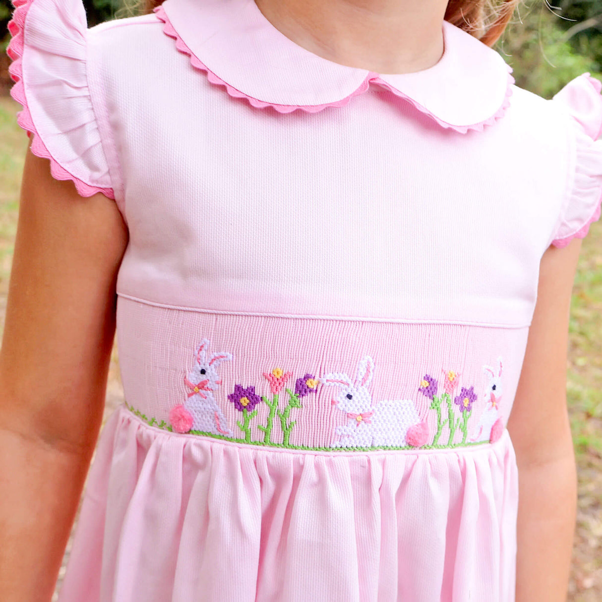 Easter Celebration Pink Pique Smocked Collared Dress