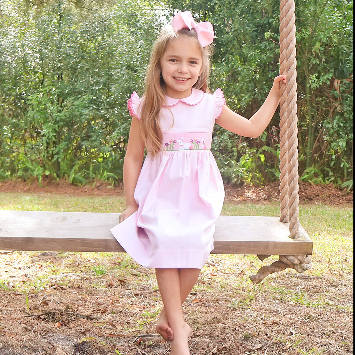 Easter Celebration Pink Pique Smocked Collared Dress