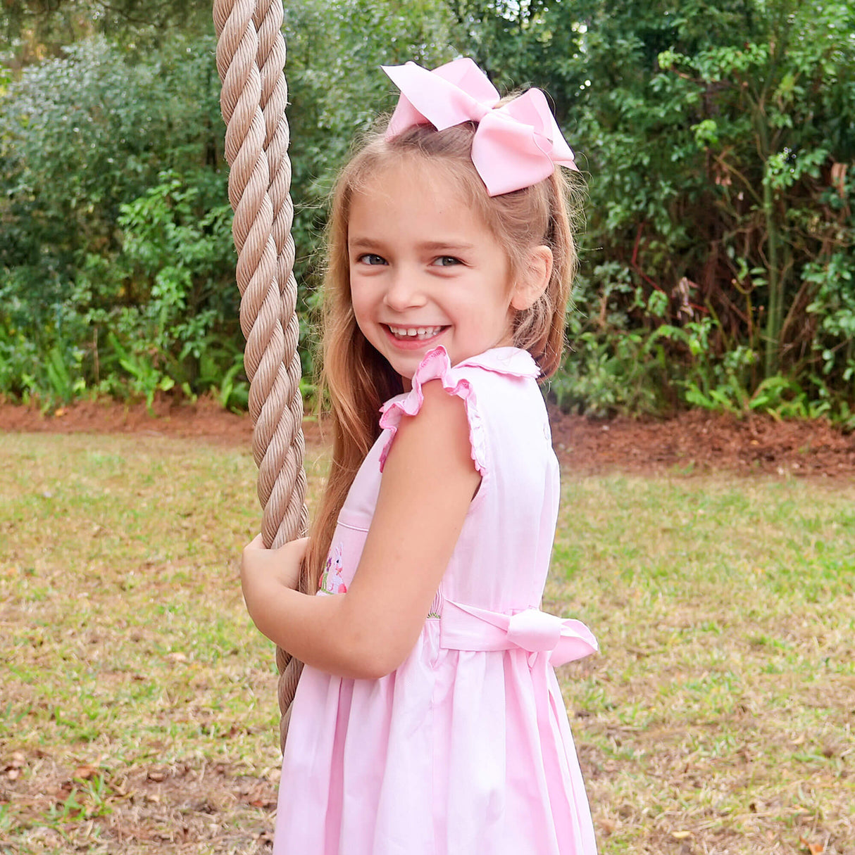 Easter Celebration Pink Pique Smocked Collared Dress