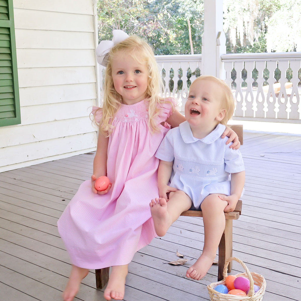 Hop Hop Bunnies Smocked Pink Gingham Angel Sleeve Dress