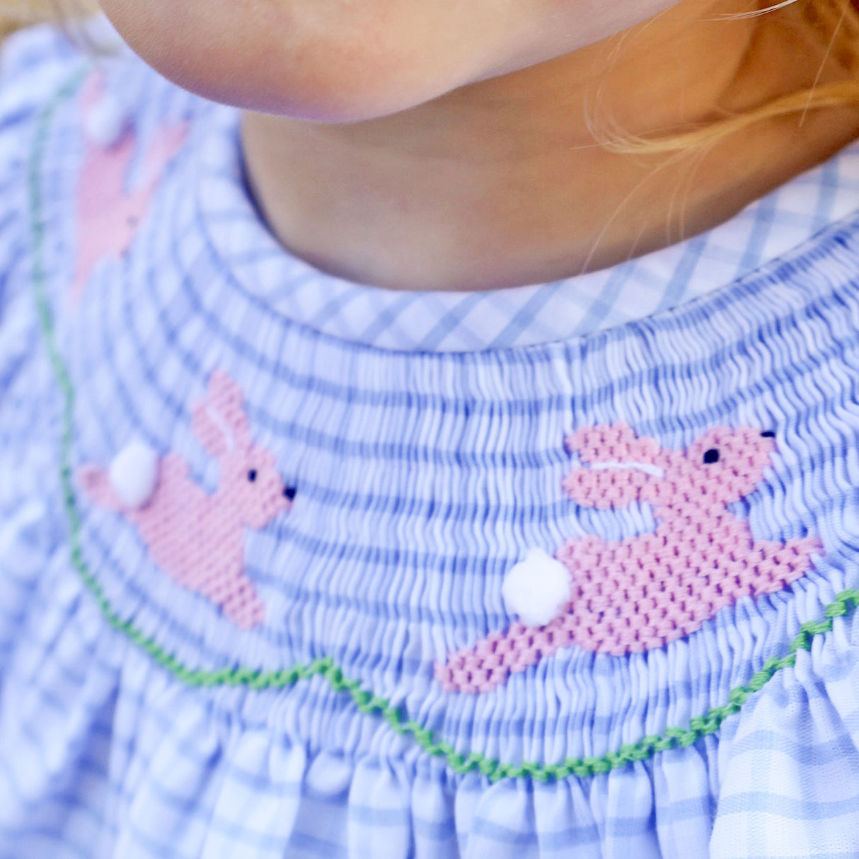 Bunny Love Smocked Light Blue Windowpane Bloomer Set