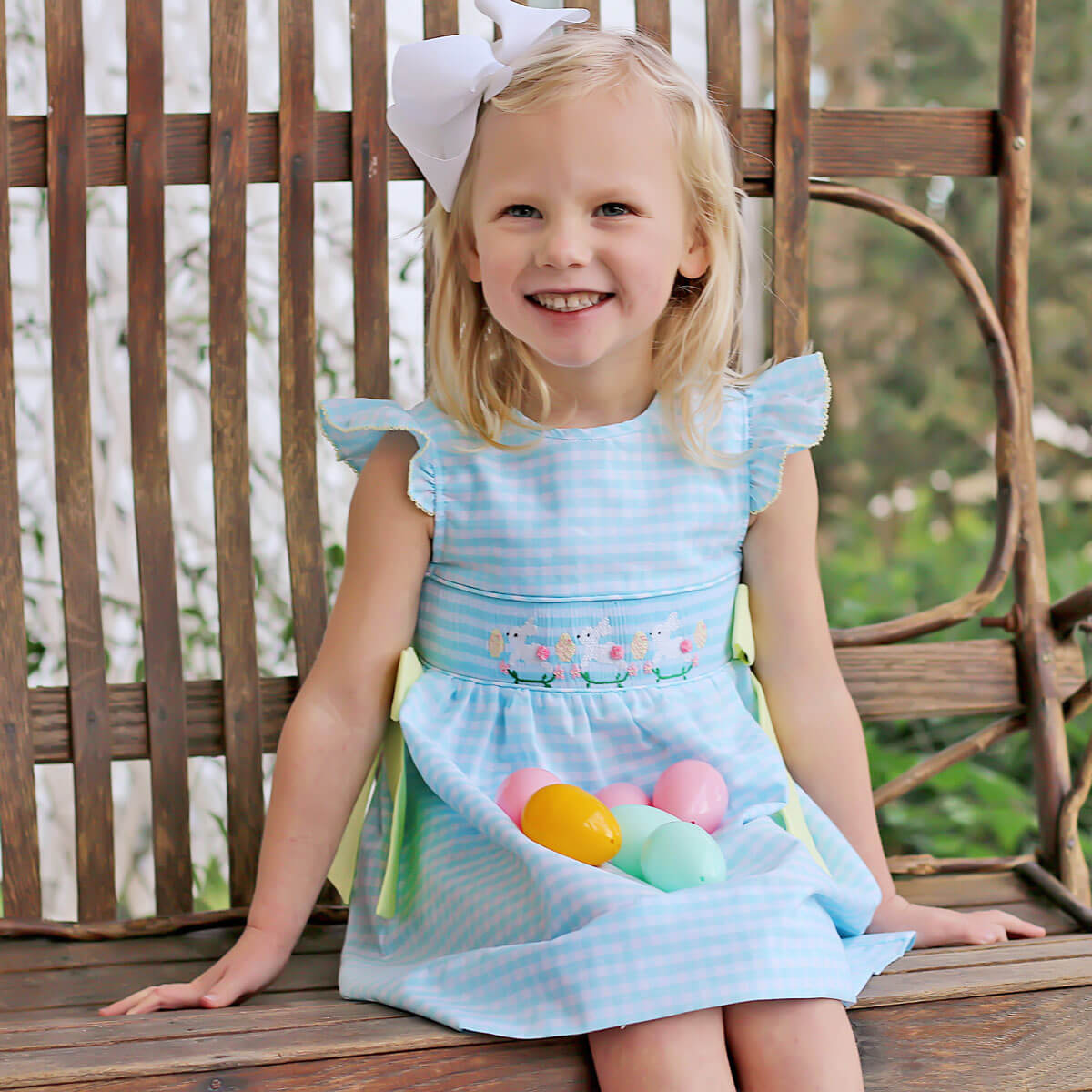 Hippity Hop Turquoise Bunny Smocked Beverly Dress