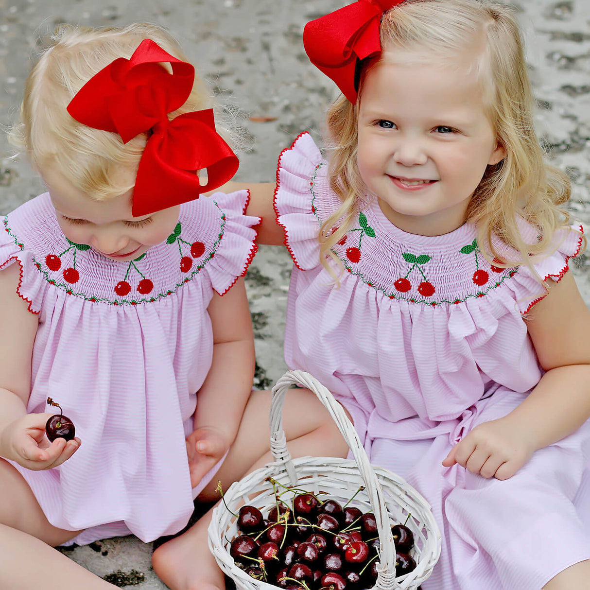 Pink Stripe Cherry Smocked Dress