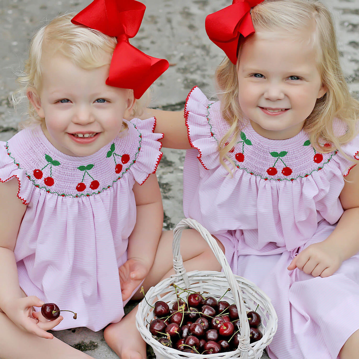 Pink Stripe Cherry Smocked Bubble
