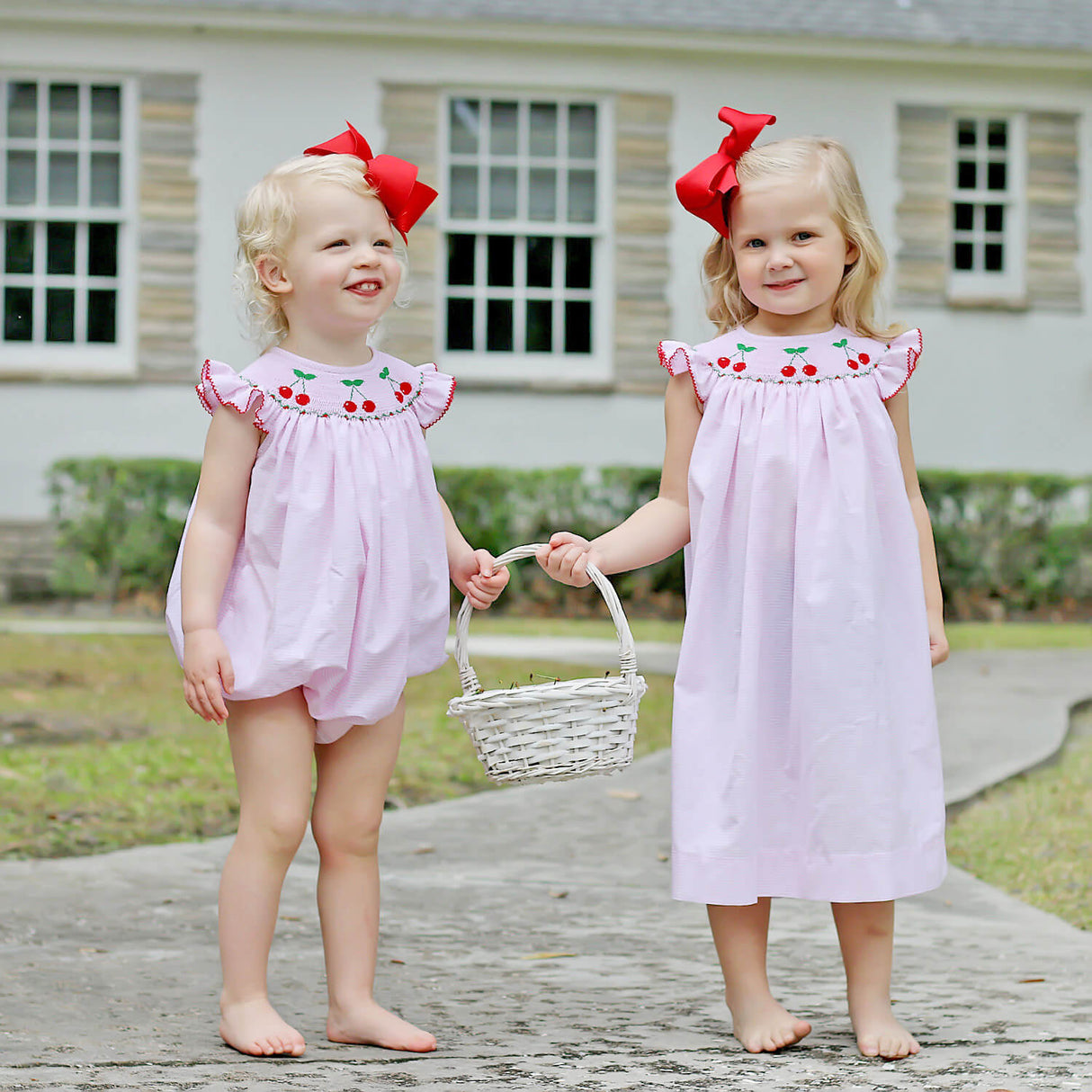 Pink Stripe Cherry Smocked Bubble