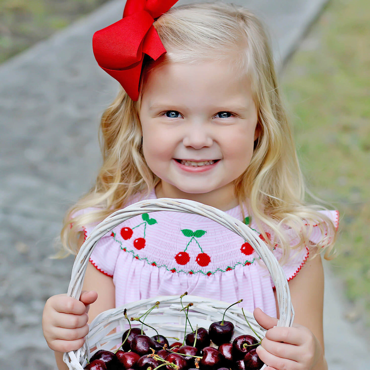 Pink Stripe Cherry Smocked Dress