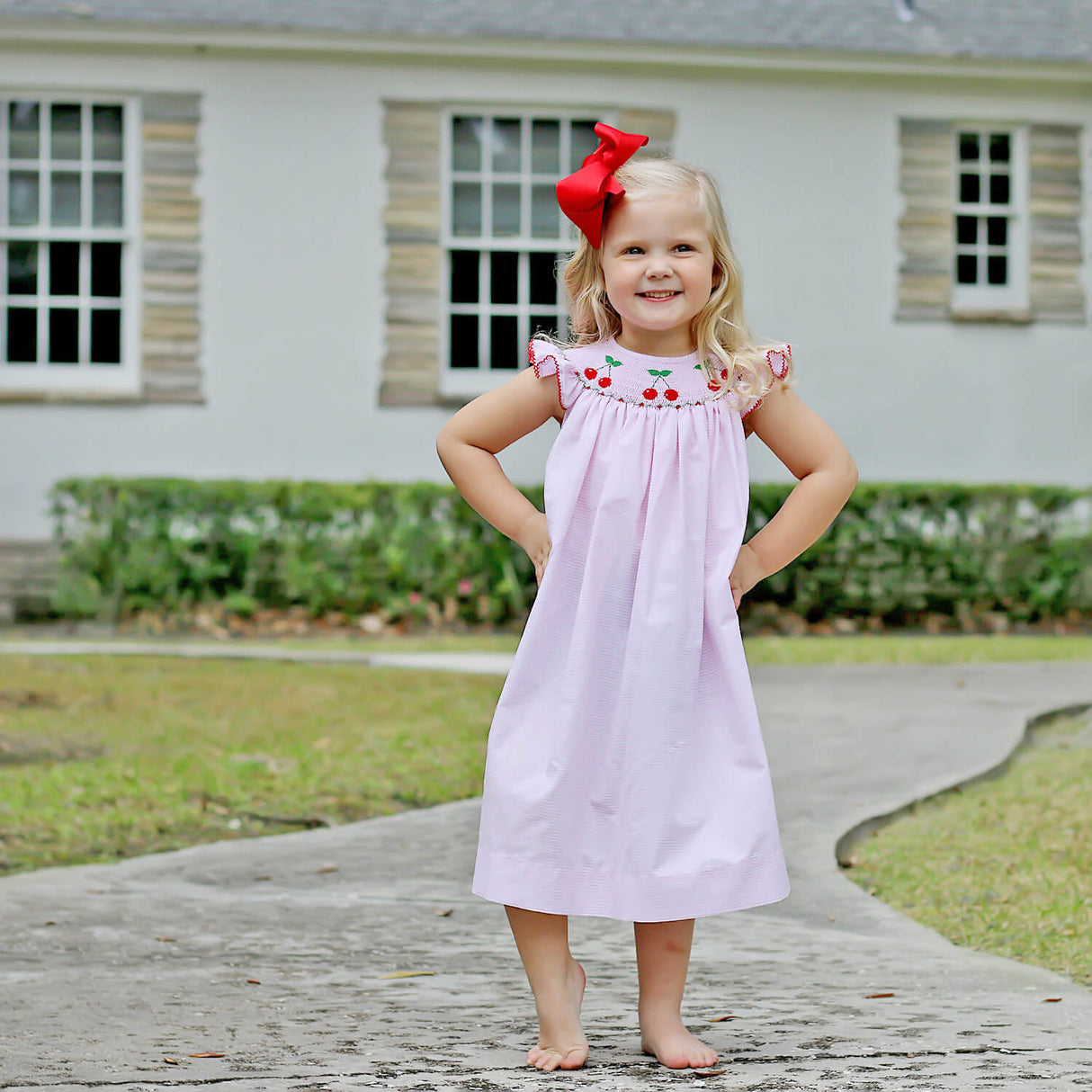 Pink Stripe Cherry Smocked Dress