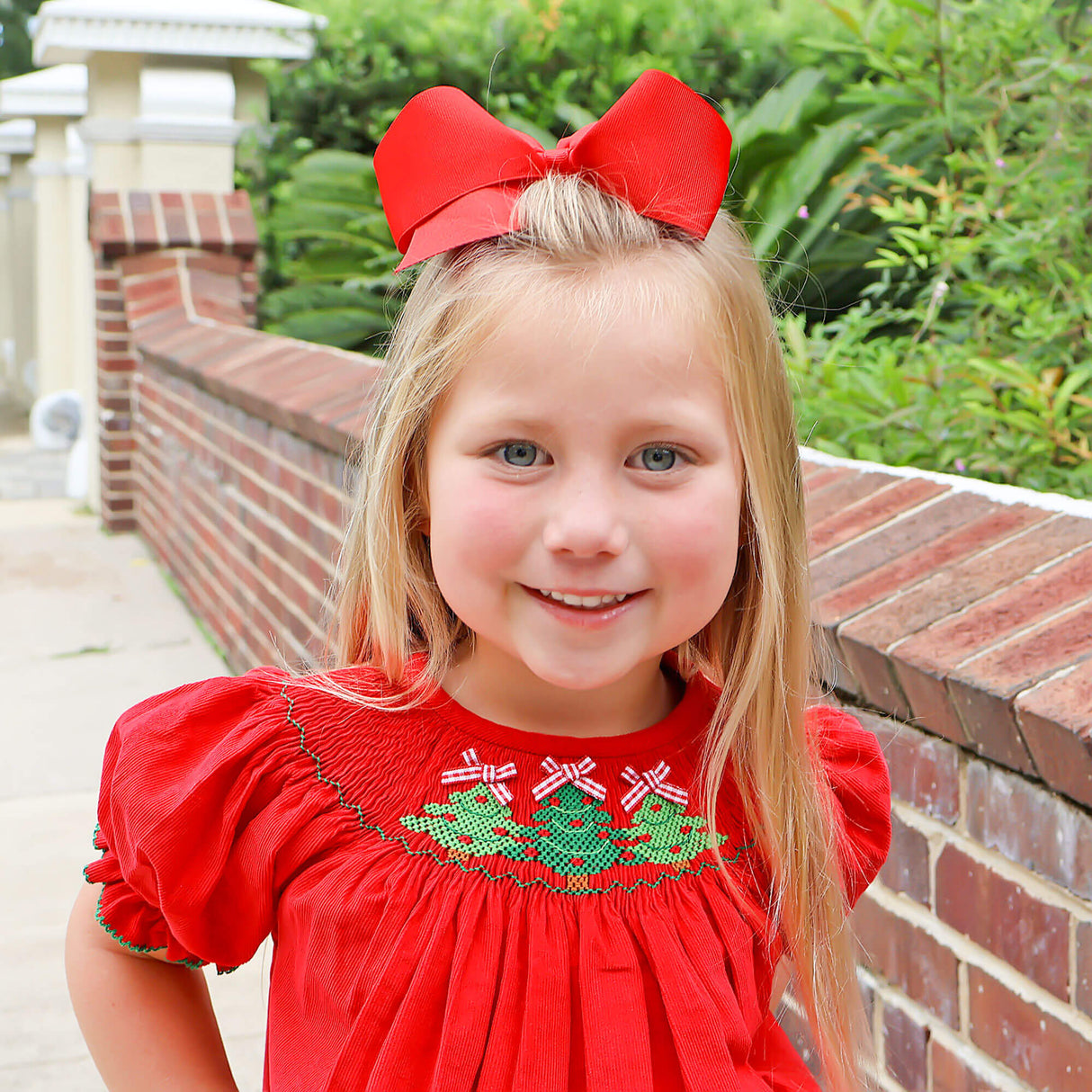 Christmas Tree Smocked Red Corduroy Dress