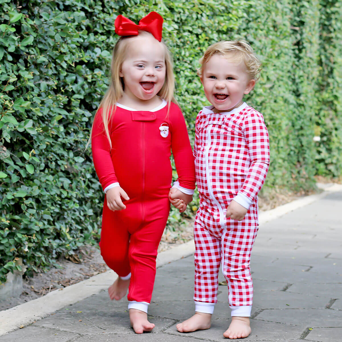 Red Gingham Knit Zip Sleeper