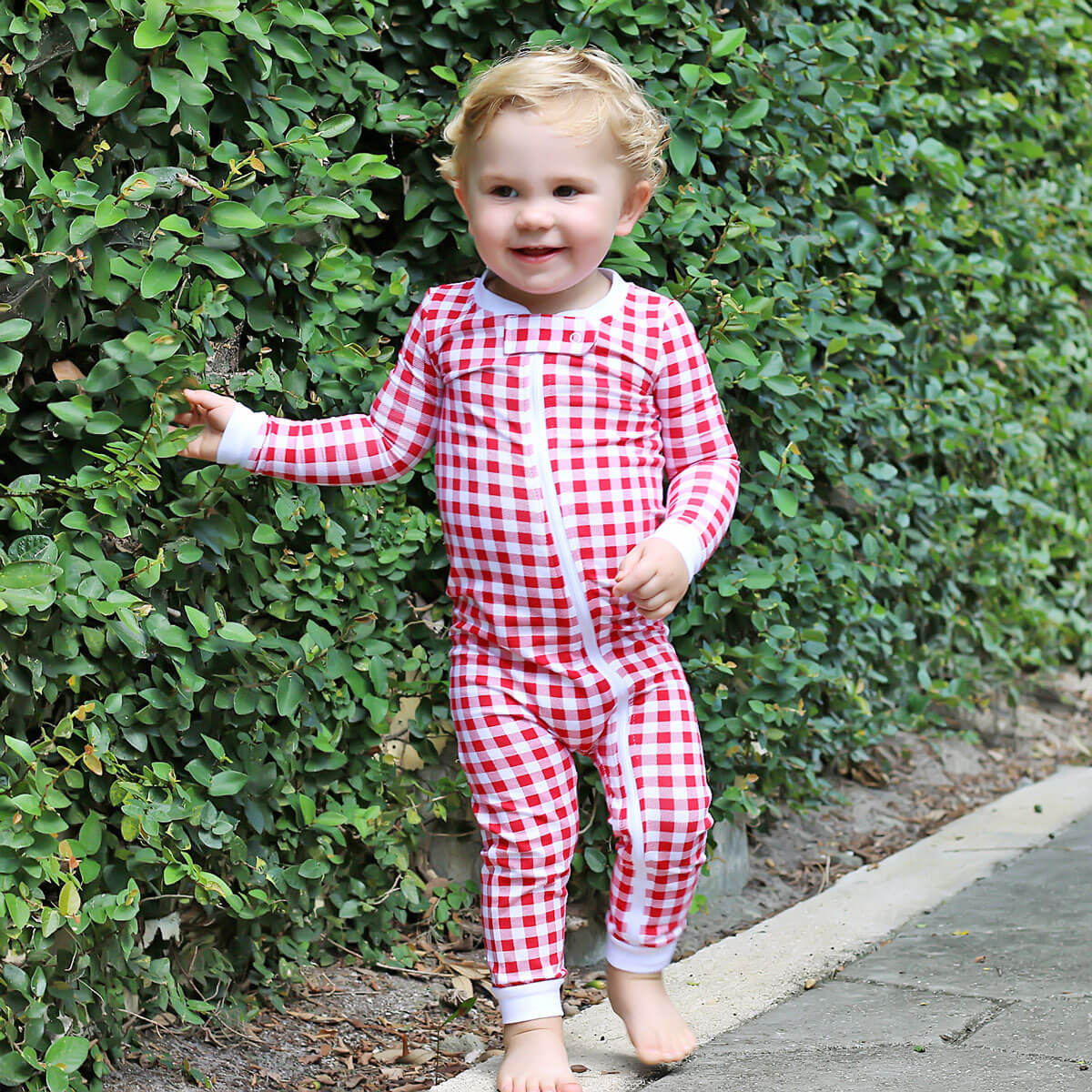 Red Gingham Knit Zip Sleeper