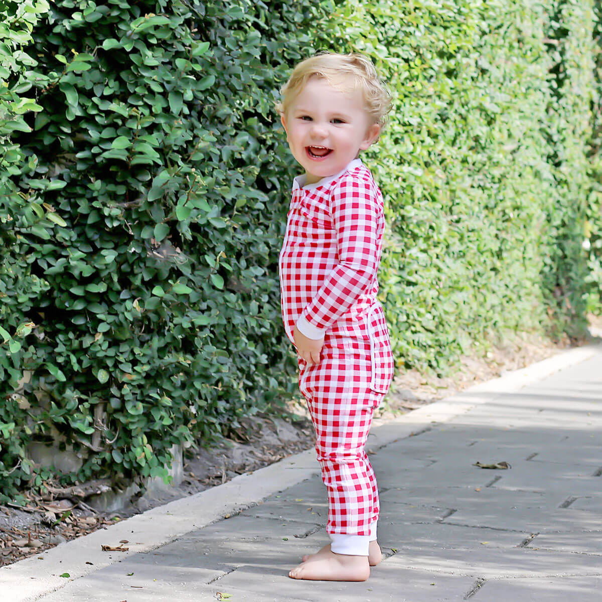 Red Gingham Knit Zip Sleeper