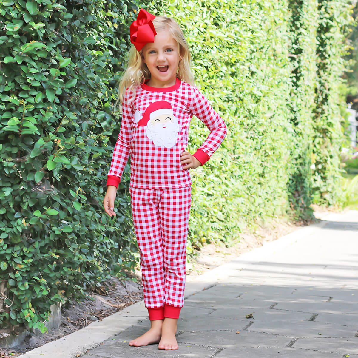 Happy Santa Red Gingham Pajamas