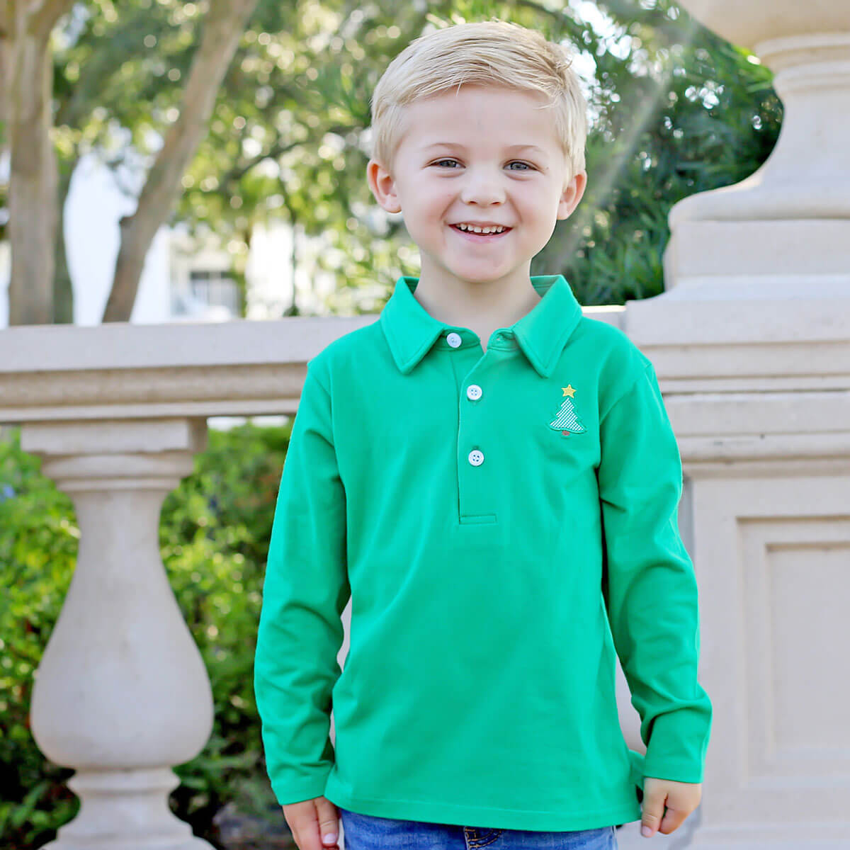 Christmas Tree Green Long Sleeve Polo