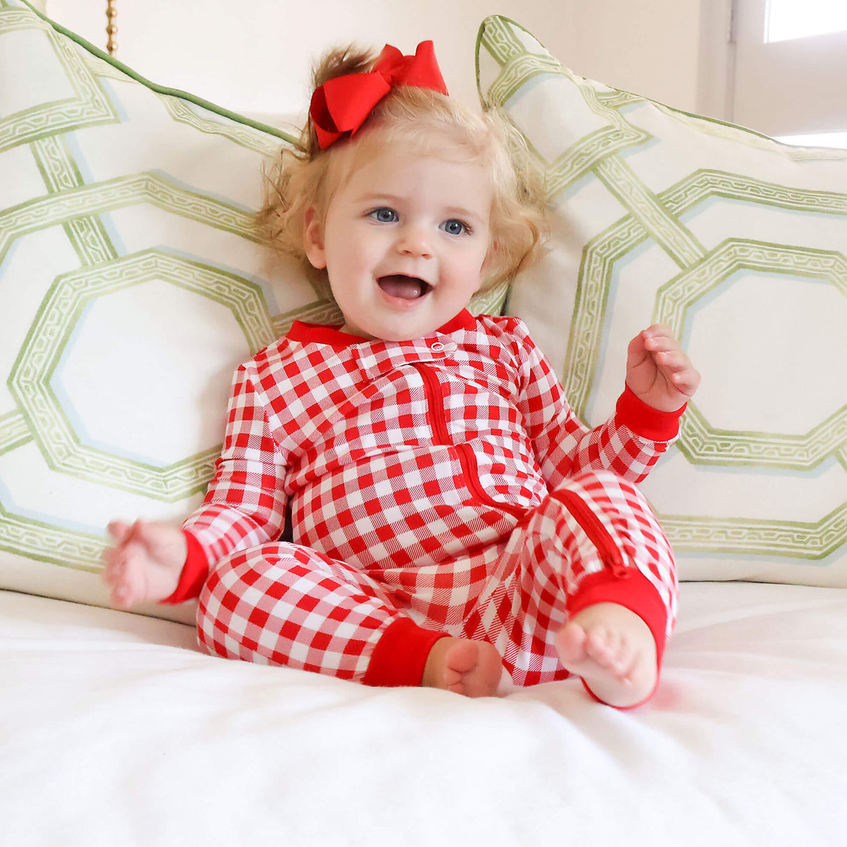 Red Gingham Knit Zip Sleeper