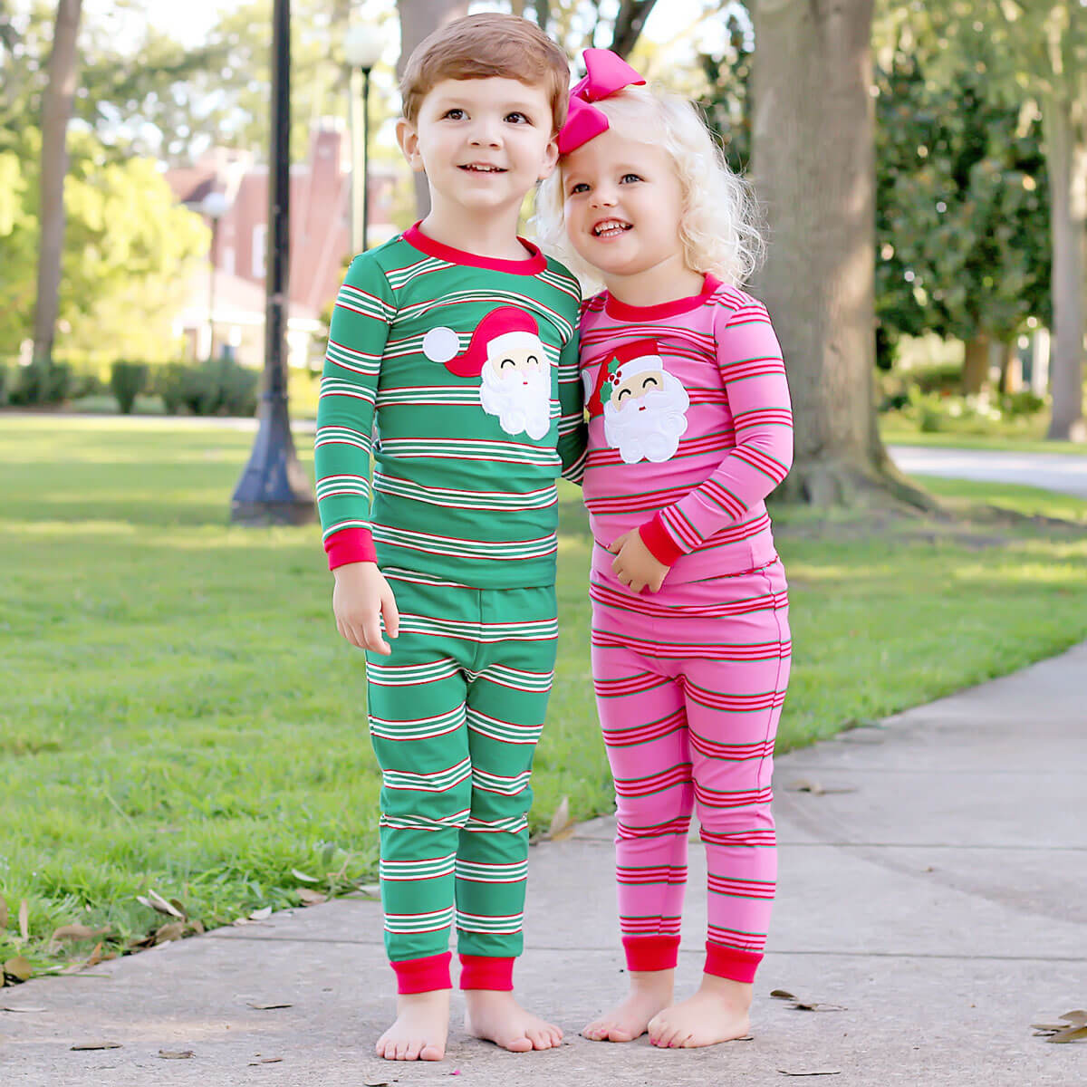 Happy Santa Green Stripe Pajamas