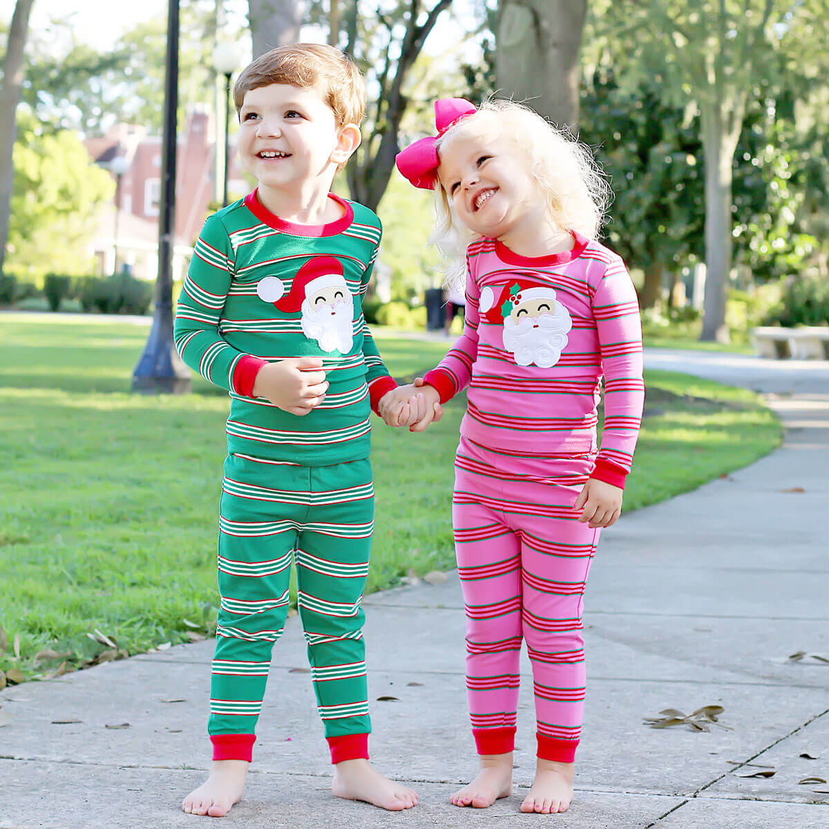 Happy Santa Pink Stripe Pajamas