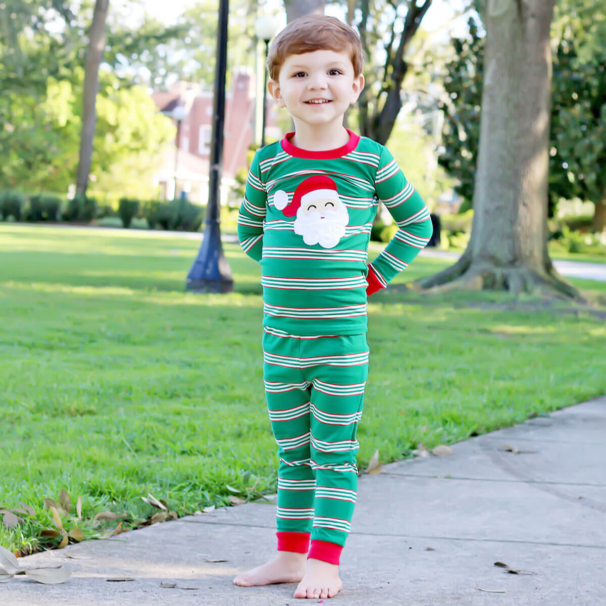 Happy Santa Green Stripe Pajamas
