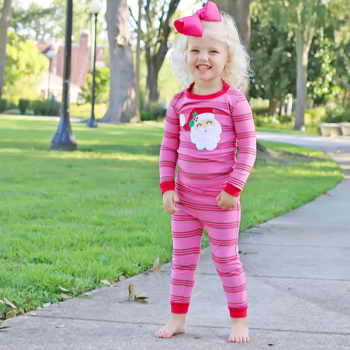Happy Santa Pink Stripe Pajamas