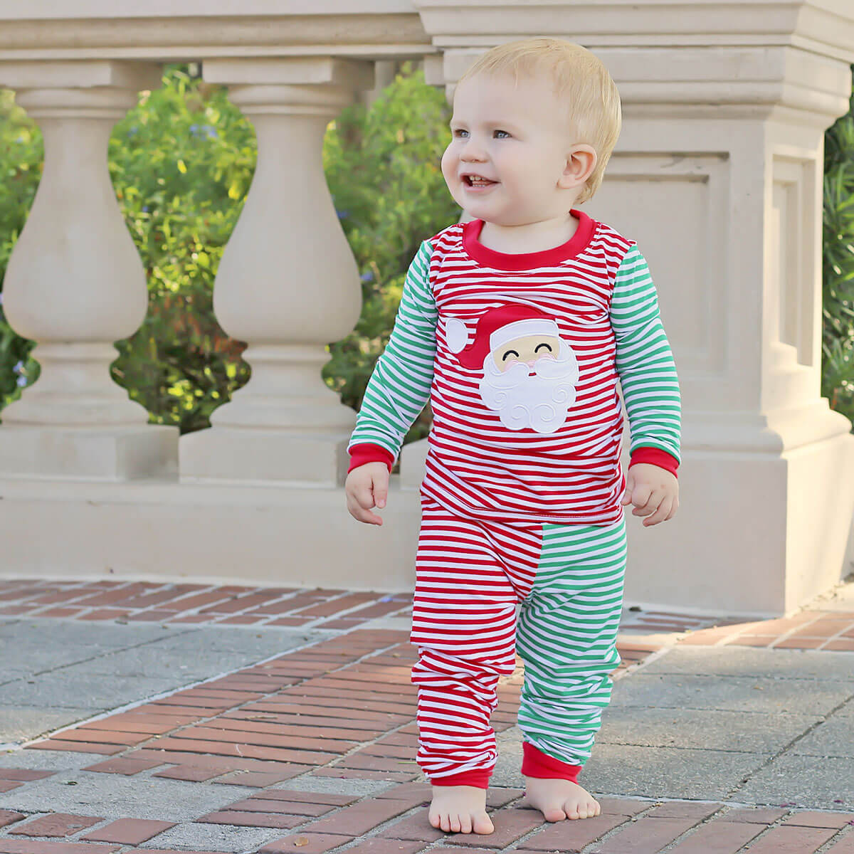 Happy Santa Red & Green Stripe Pajamas