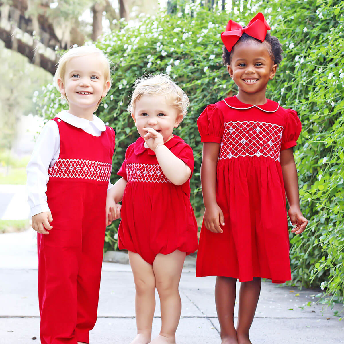Red Corduroy Smocked Geo Longall