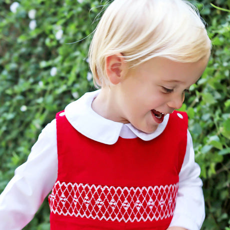 Red Corduroy Smocked Geo Longall