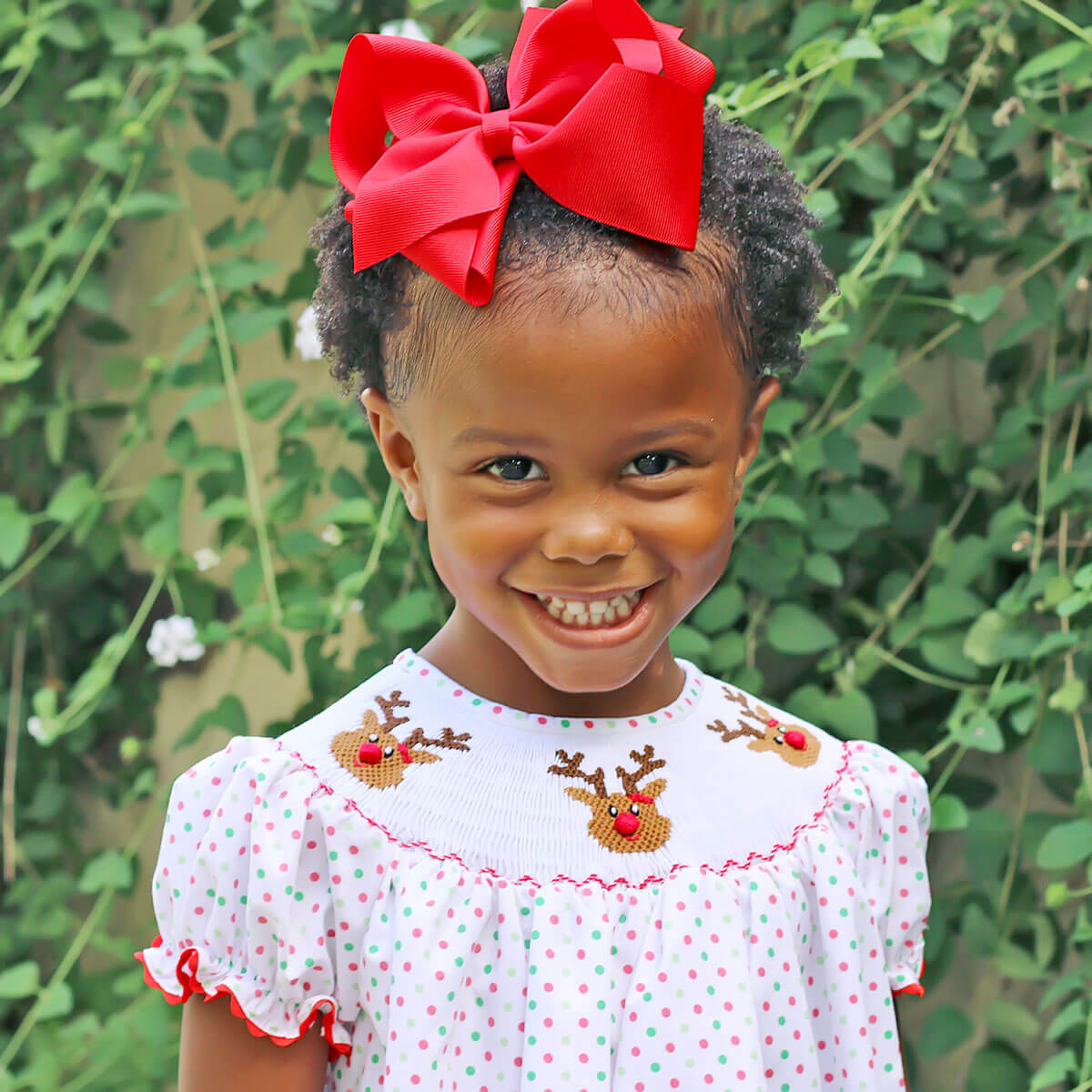 Reindeer Cheer Smocked Bishop Dress